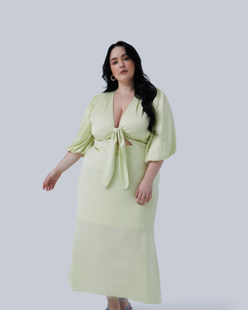 Front of a model wearing a size US 12 Allie Maxi Dress in CITRON by GIA/irl. | dia_product_style_image_id:263288